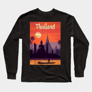Thailand Angor Wat and Buddha Travel and Tourism Poster Print Long Sleeve T-Shirt
